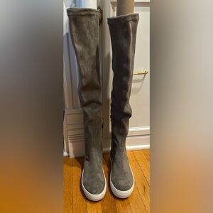 J/SLIDES Gray faux suede over the knee sneakers / boots ladies sz 8 platform